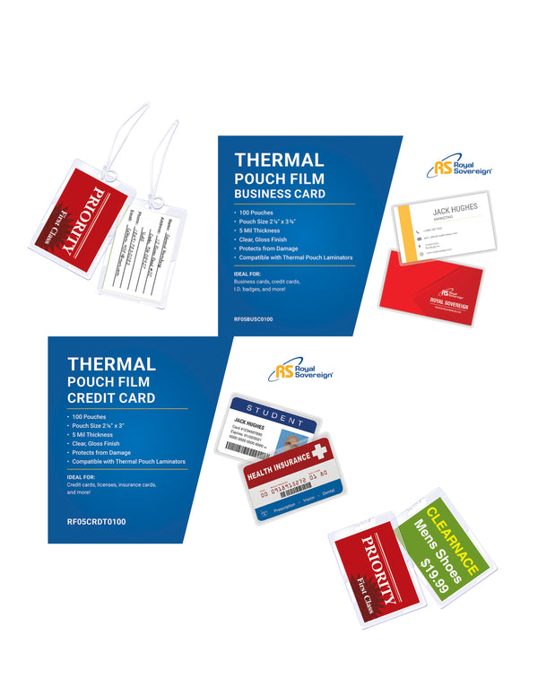 Thermal Laminating Pouches, Luggage Tag Size, Credit Card Size, Business Card Size
